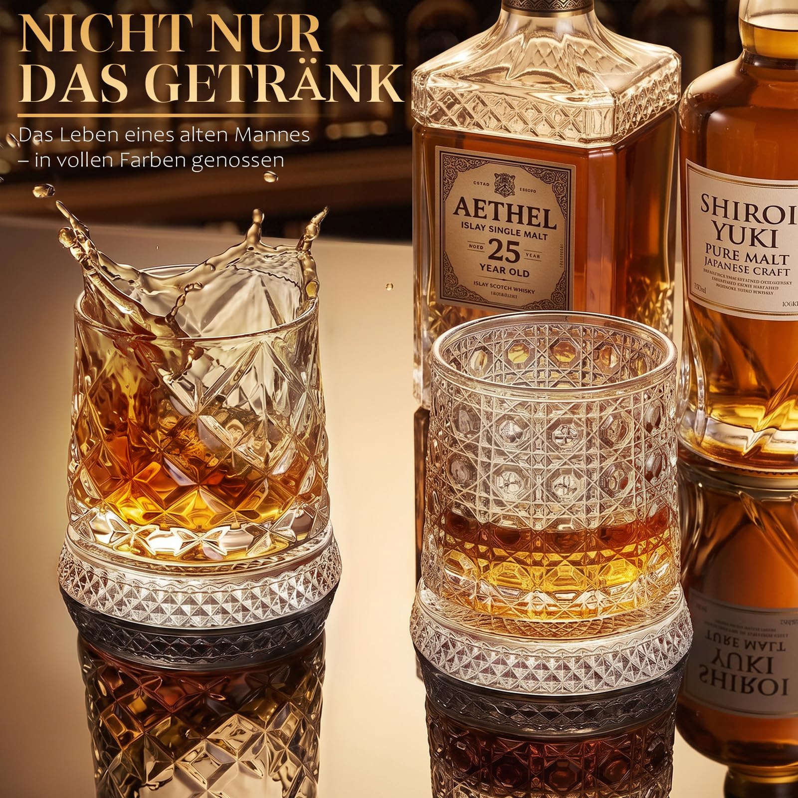 Lot de 4 verres à whisky rotatifs, 300 ml, verres à whisky à tourner