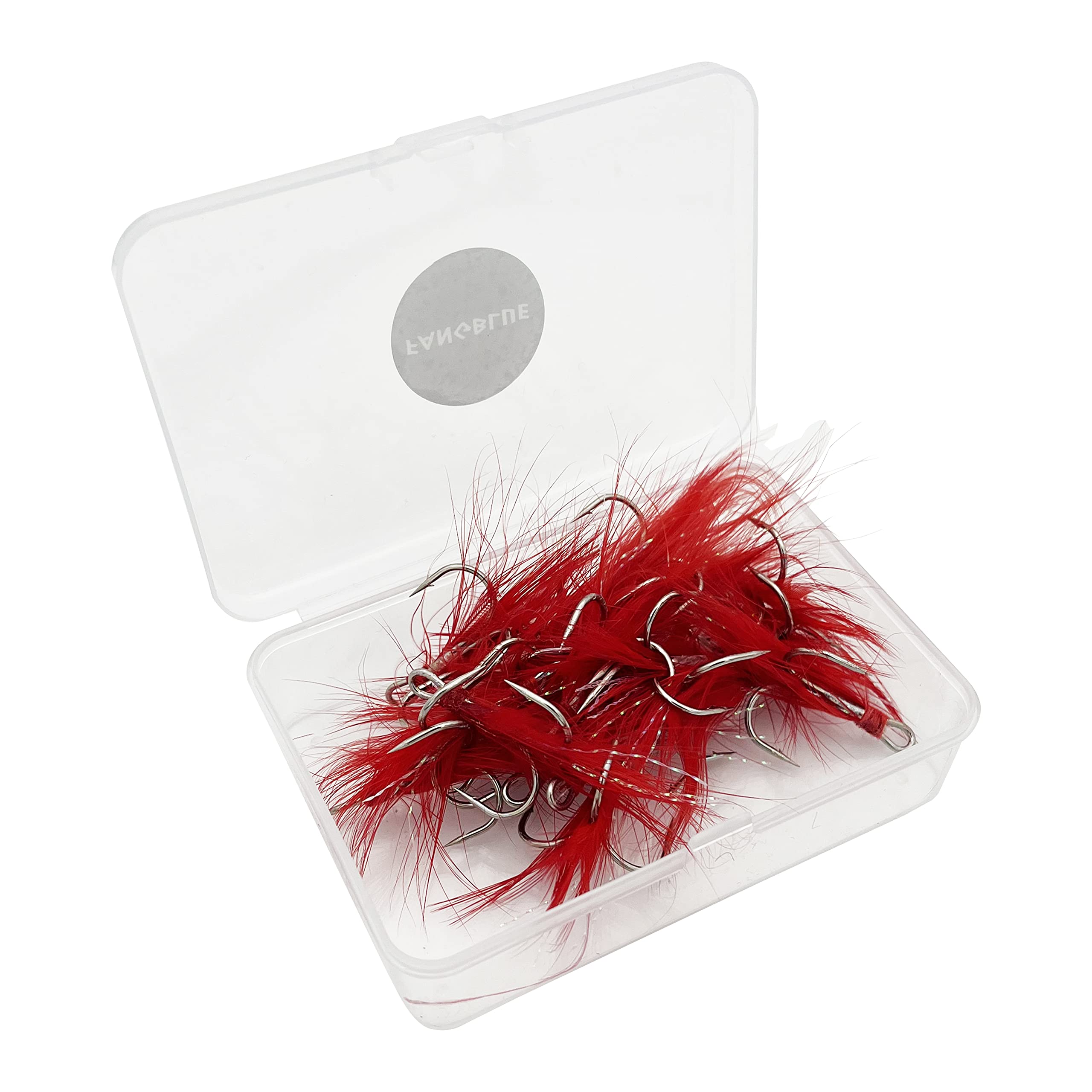 20 Pack Treble Fishing Hooks Size 6 - Stainless Steel Barbed Hooks With Red Feather For Fresh & Saltwater