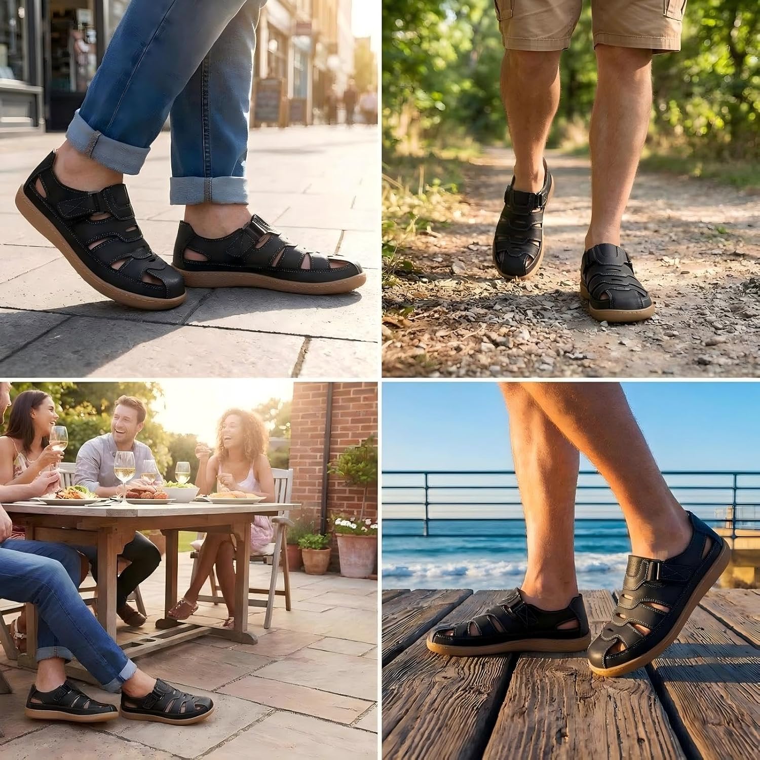 MAIZUN Men Leather Sandals Men Closed Toe Sport Sandals Comfortable Summer Shoes Fisherman Beach Athletic Outdoor Hiking