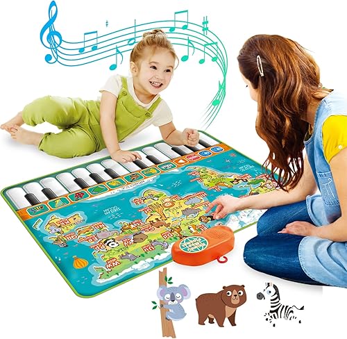 Miniatura 2 de QShark Juguetes de aprendizaje 2 en 1 para niños de 1 a 5 años  Alfombrilla de teclado de piano + mapa del alfabeto y animales  Regalo educativo