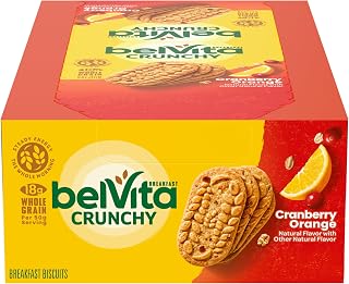 belVita Cranberry Orange Breakfast Biscuits, 8 Packs (4 Biscuits Each) - Wholesome Grains for Steady Morning Energy