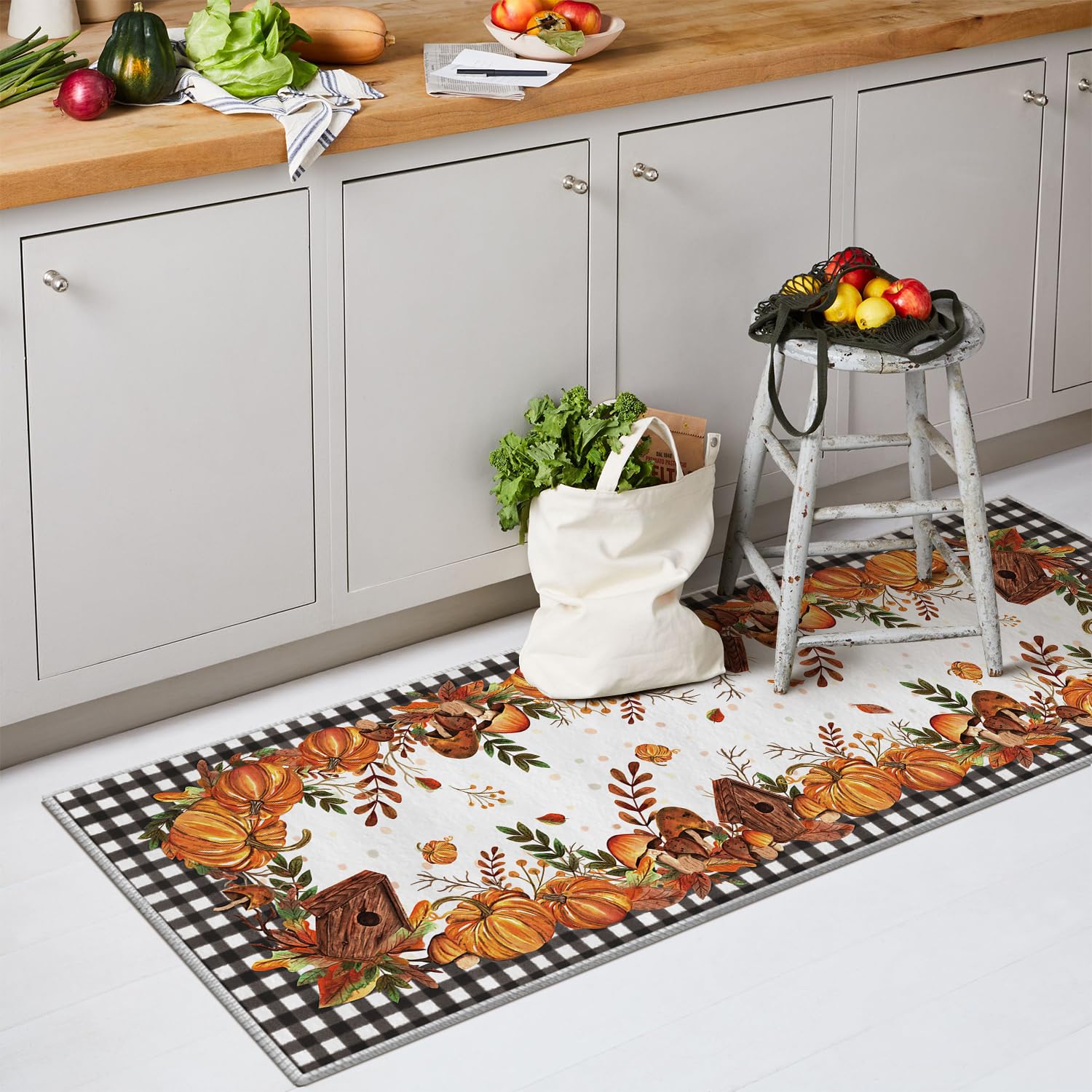 2x6 Washable Hallway Runner Rug - Non Slip Fall Pumpkin Design For Kitchen, Entryway, Living Room