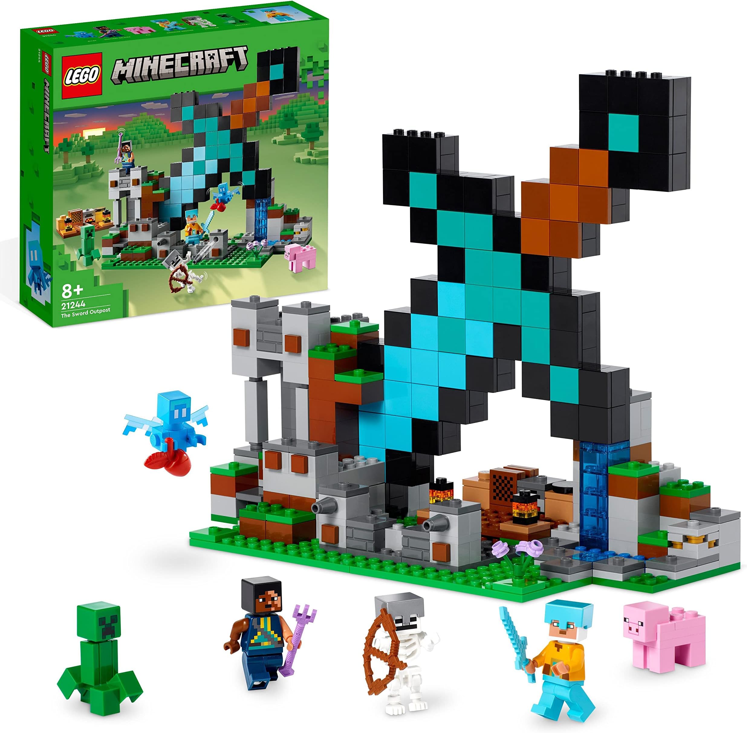 Minecraft The Sword Outpost Building Toy for Kids, with Creeper, Soldier, Pig and Skeleton Figures, Gift for Boys and Girls Aged 8 Plus Years Old 21244