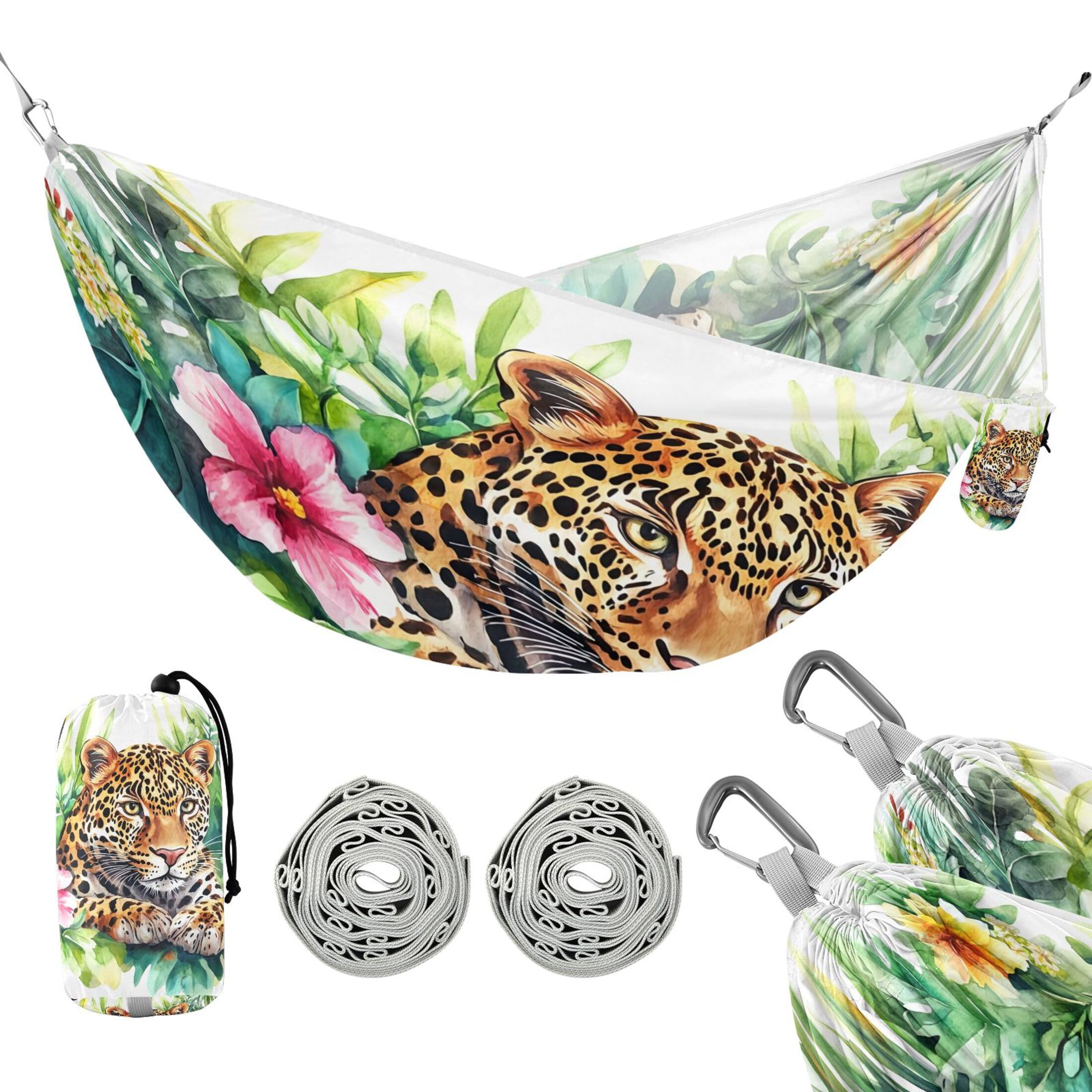 Takiito Leopard in Jungle Hammock 330 lb Capacity Travel Camping Hammock with Tree Straps, Portable Lightweight for Outdoor Beach Backpacking Backyard Patio