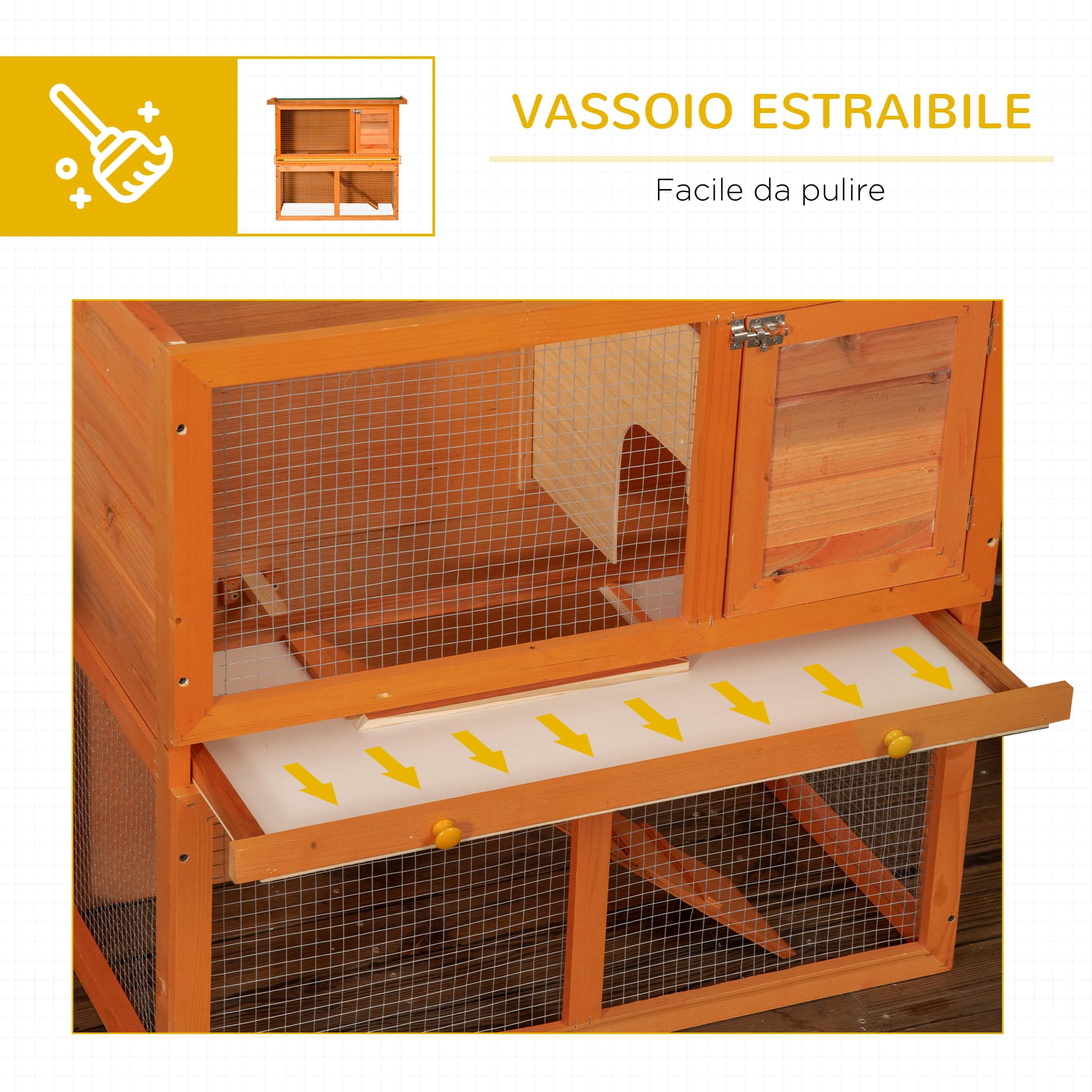 PawHut Gabbia per Conigli Conigliera da Esterno in Legno di Abete 90 x 45 x 80cm