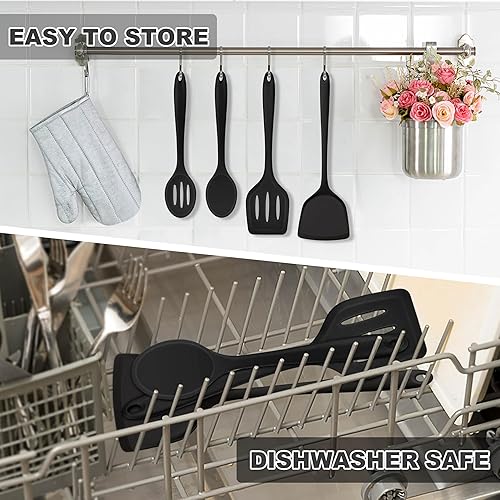 Miniatura 7 de TeamFar Utensilios de cocina de silicona, juego de 4 utensilios de cocina con espátulas y cucharas de silicona, resistentes al calor, cucharas de