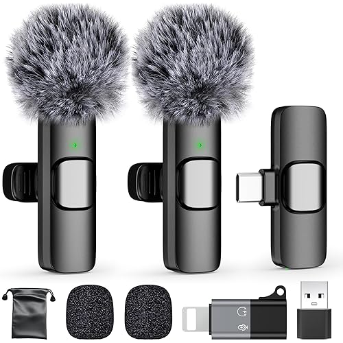 PoP voice USB C Mini Wireless Lavalier Microphone for iPhone/Android, Lapel Mic with Noise Reduction, Lav Mic for Video Recording, Tiny Microphone Content Creator Interview for Tiktok, YouTube, Vlog