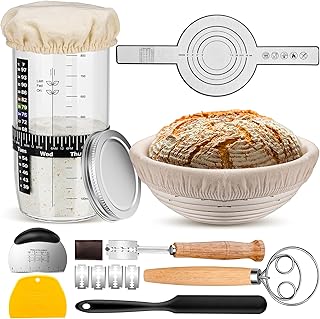 Sourdough Starter Kit, 9'' Round Banneton Proofing Basket, 36oz Sourdoug...