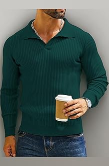 DENIMHOLIC Men's Cotton Full Sleeve Collar Polo Sweater for Men, Rib Knitted Sweaters for Men Winter Sweater for Man