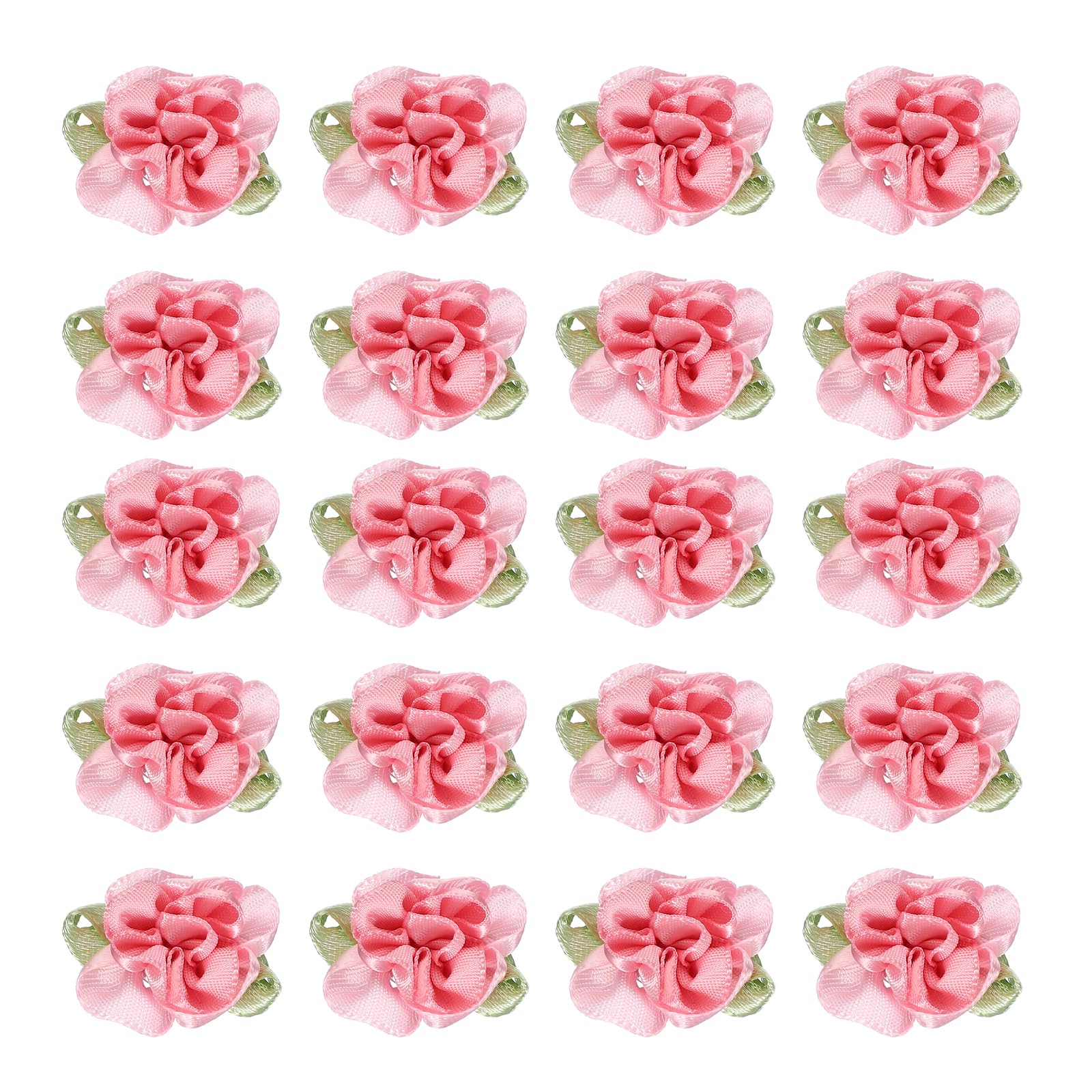 PATIKIL 1 Inch Ribbon Flowers Bows for Crafts 20 Pack Mini Satin Roses Flowers Small Fabric Flower Heads DIY Sewing Appliques for Gift Wedding Bride Ornament Pink/Dark Pink