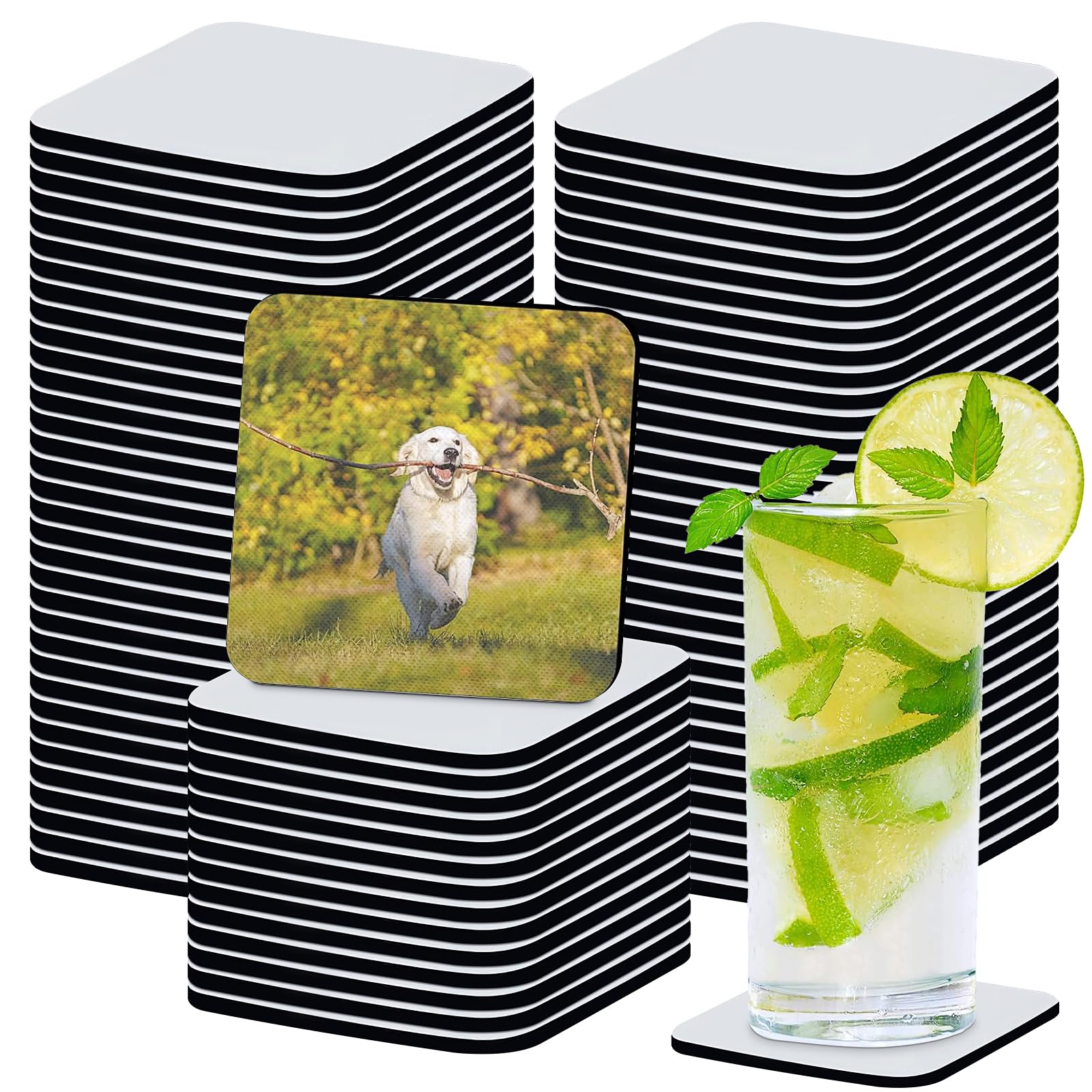 100Pcs Sublimation Blank Cup Coasters, Sublimation Square Blank Coasters Bulk Drinks Cup Mats for Sublimation Transfer Heat Press Printing DIY Crafts, 4 x 4 Inches