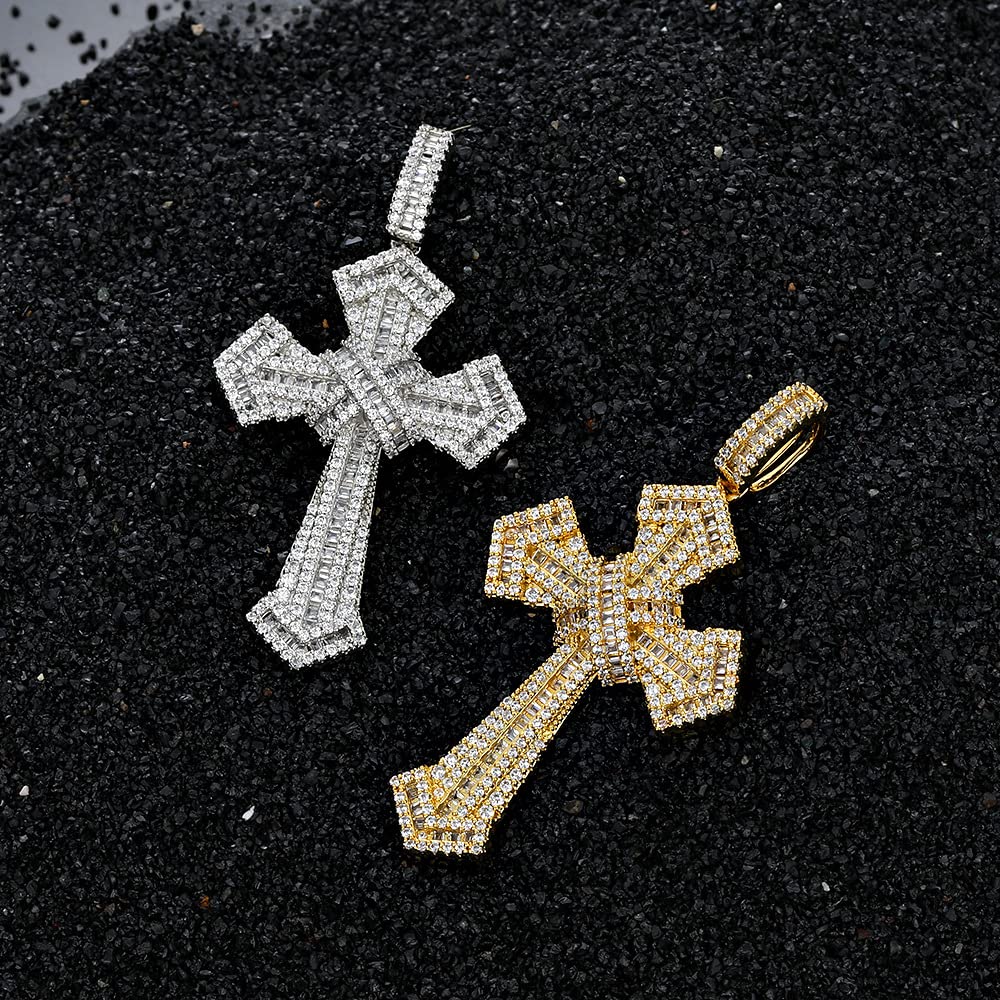 Moda Full Cross Pendant Naszyjnik Bling High Quality Luxury Cubic Zircon Metal Women Men Rap Biżuteria Srebrny Kubański Łańcuch