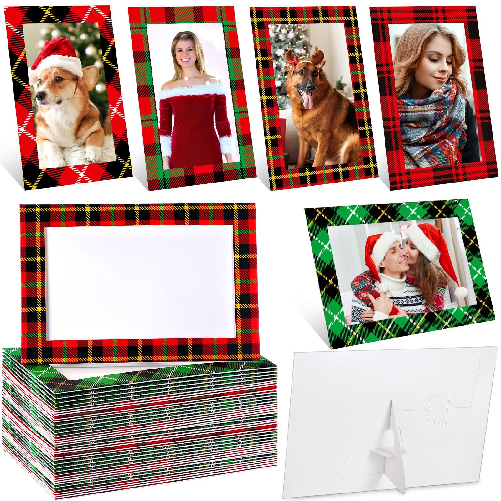 Cadre photo de Noël en papier 10x15 cm Qunclay rouge et vert pour table, lot de 100