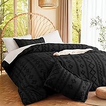 MR&HM MRHM Boho Duvet Cover King, Tufted Boho Bedding Set for Decoration,All-Season Soft Microfiber Textured Comforter Cover, Zipper Closure & Corner Ties, 1 Duvet Cover & 2 Pillow Shams, Black