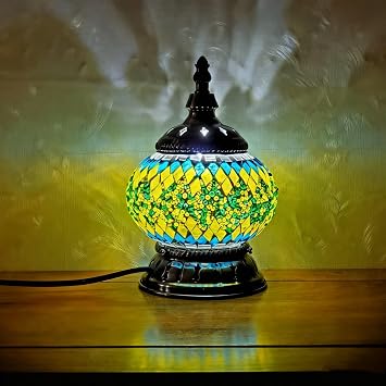 Turkish Exotic Mosaic Table Lamp with Handmade Moroccan-Style Retro Lamp Shade Decorative Lights for Bedroom Bar Man Cave Office Art Decor