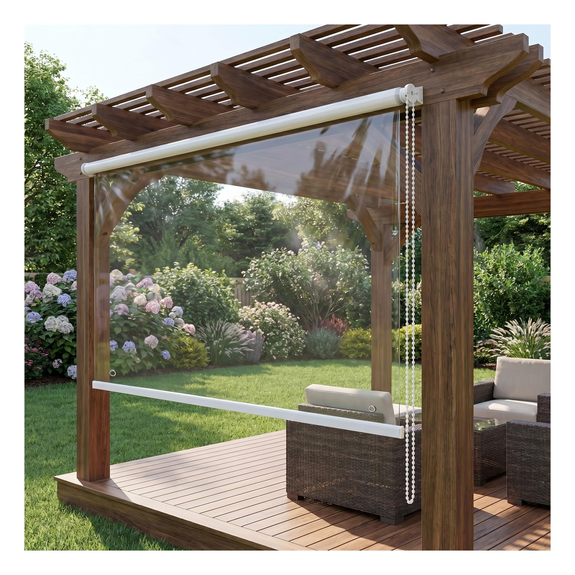 Tapparella Avvolgibile per Giardino Esterno,Tenda a Rullo PVC Impermeabile Trasparente,Antipioggia Isolamento Termico Antipolvere,con Accessori，con occhielli(W95*H140cm/W37.4*H55.11in)