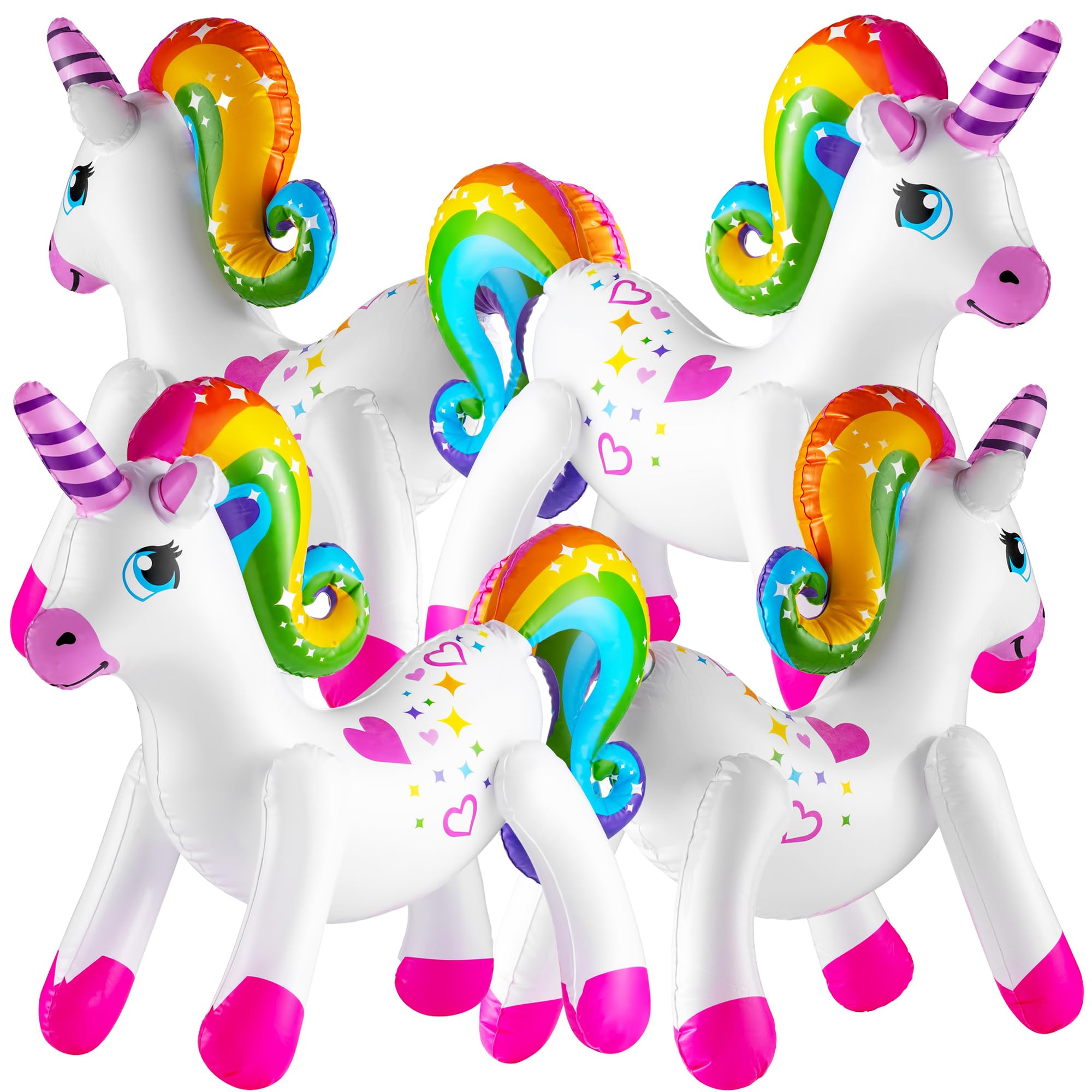 Bedwina Inflatable Unicorn - (Pack of 4) 24 Inch - Large Blow-up Rainbow Unicorns for Unicorn Themed Birthday Party Decor, Pool Fun, and Party Decoration Supplies