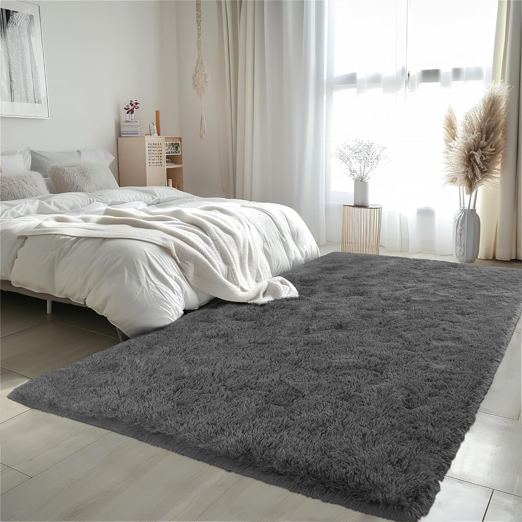 Tappeto moderno lavabile, 60 x 60 cm, con retro antiscivolo, morbido peluche a pelo corto, per soggiorno, camera da letto, cameretta dei bambini, grigio scuro