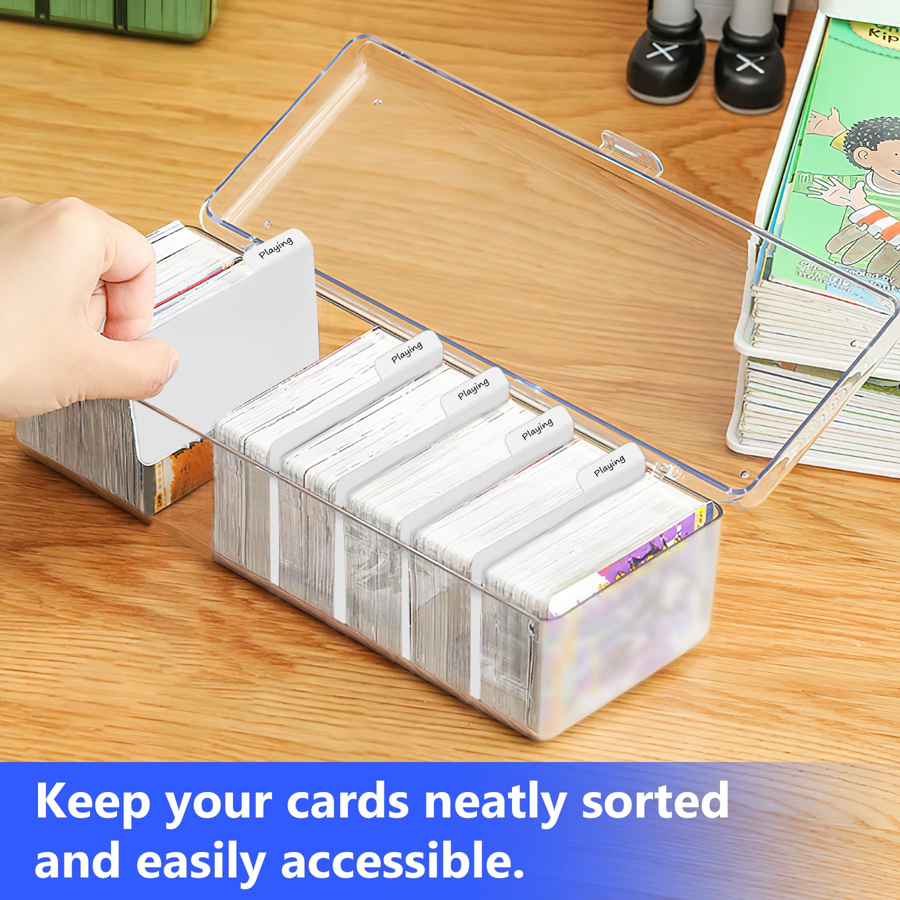100 separadores de tarjetas coleccionables blancos, organizador de tarjetas divisoras de papel para juegos deportivos, negocios, juegos, reuniones, suministros de almacenamiento (blanco-horizontal)