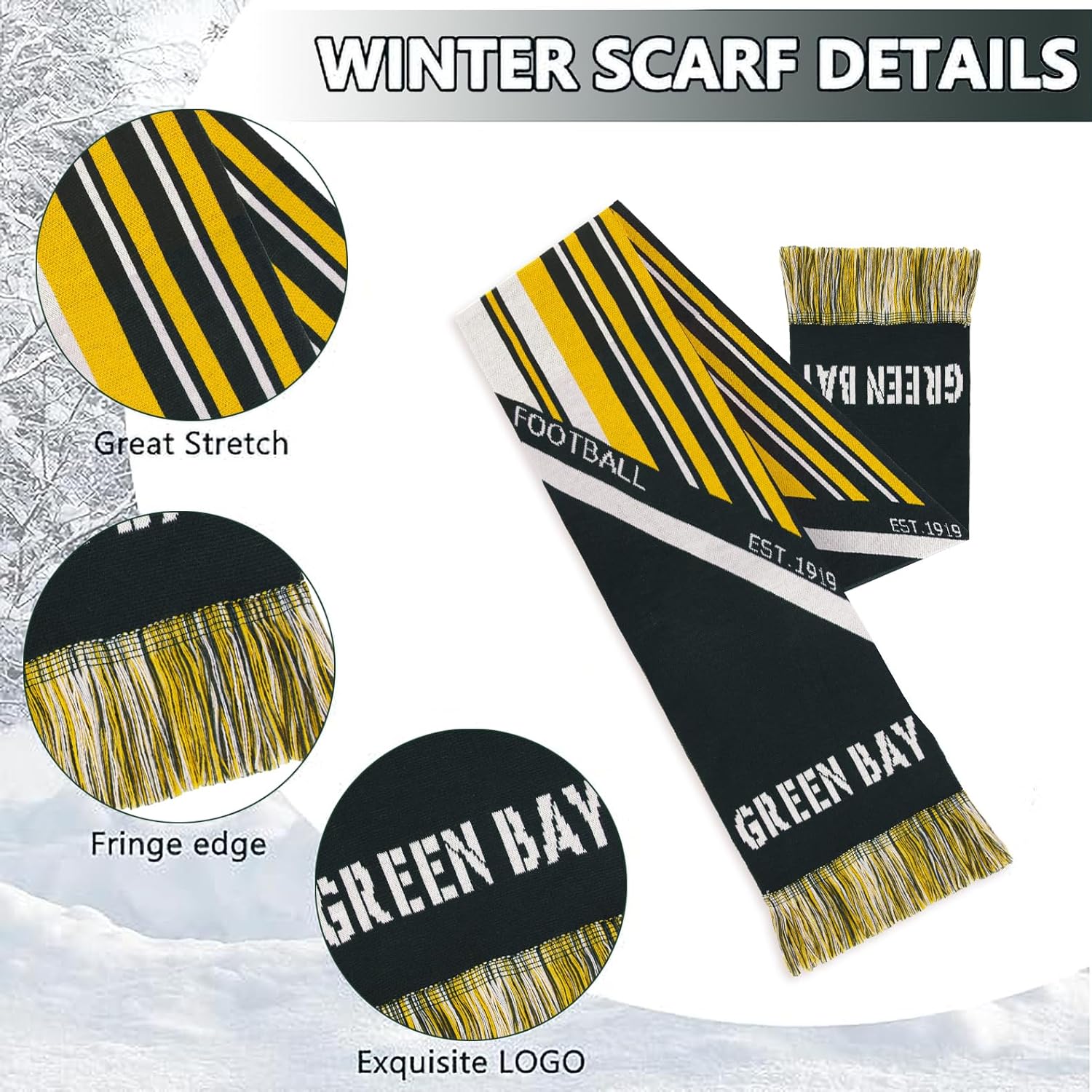 3 Set Winter Fashion Beanie Hat Knit with Warm Gloves and Scarf for Football Baseball Fans