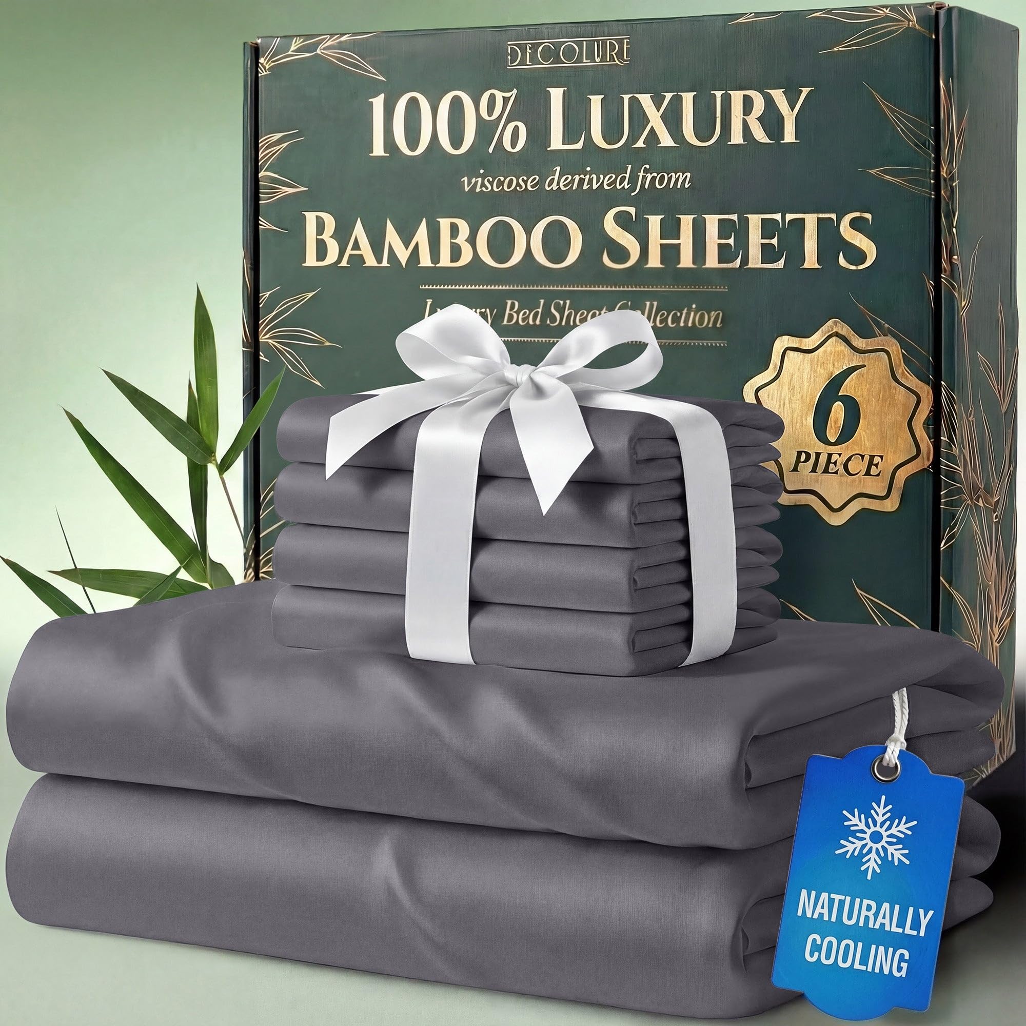 DECOLURE 100% Organic Viscose Derived from Bamboo Sheets Queen Size 6pcs - Ultra Soft & Luxuriously Cooling, 17" Deep Pocket, Double Stitching, Perfect for Hot Sleepers - Queen Bed Sheets (White) — view 26