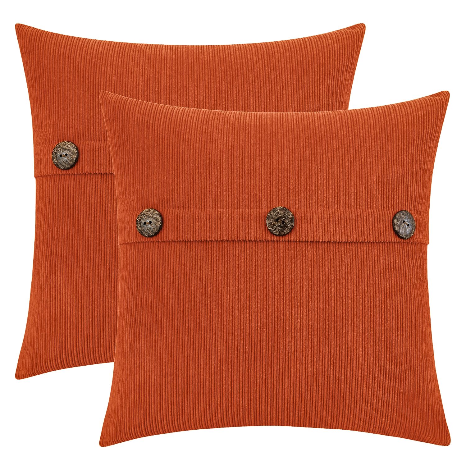 HWY 50 Autumn Burnt Orange Chenille Cushion Covers 45cm x 45cm (18"x18") with Triple Buttons, Set of 2