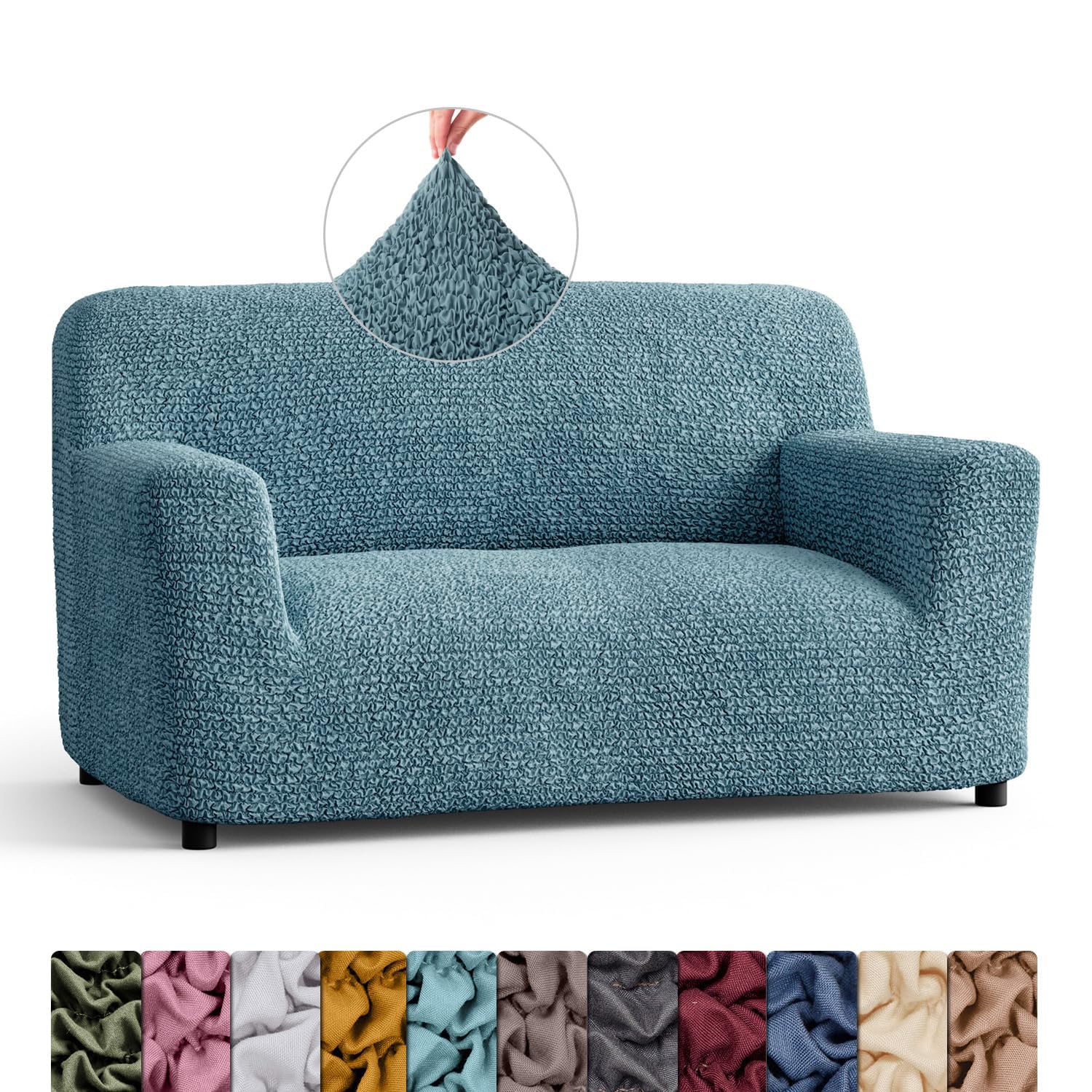 Menotti Tiffany 2 Seater Couch Cover - Loveseat Slipcovers - Soft Polyester Fabric Settee Sofa Cover - Stretch Elastic Stylish Furniture Protector For Pets - Sofa Cover - Microfibra - (2 Seater)