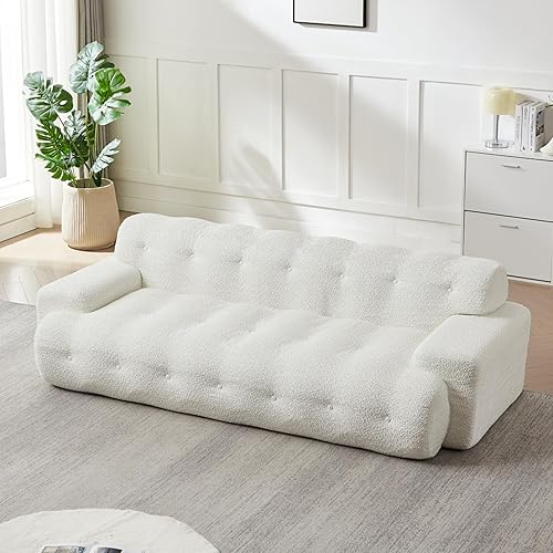 KEIKI Sofá Cloud de 87.4 pulgadas, sofá de 3 asientos de gran tamaño con brazo cuadrado con botones, asiento profundo de felpilla para sala de
