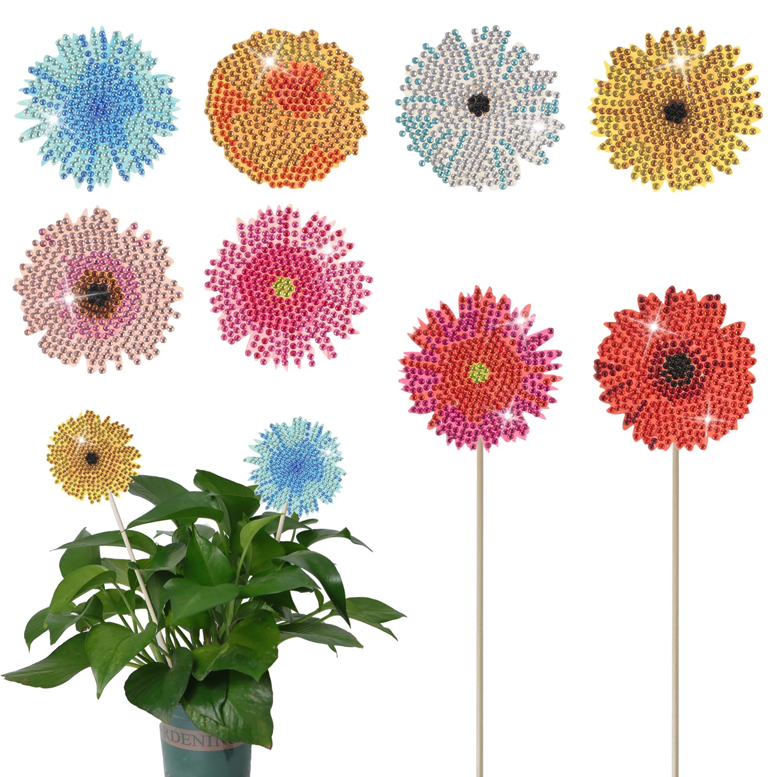 FumwaseFlower Diamond Art - 8 Pcs Painting Kits, Garden Decor, Crafts, Ornaments & Supplies for Indoor Outdoor