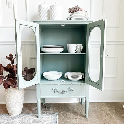 Miniatura 7 de Sophia & William Armario de acento, gabinete de buffets de aparadores, gabinete de porcelana antigua con 2 puertas de vidrio y 1 cajón para cocina,