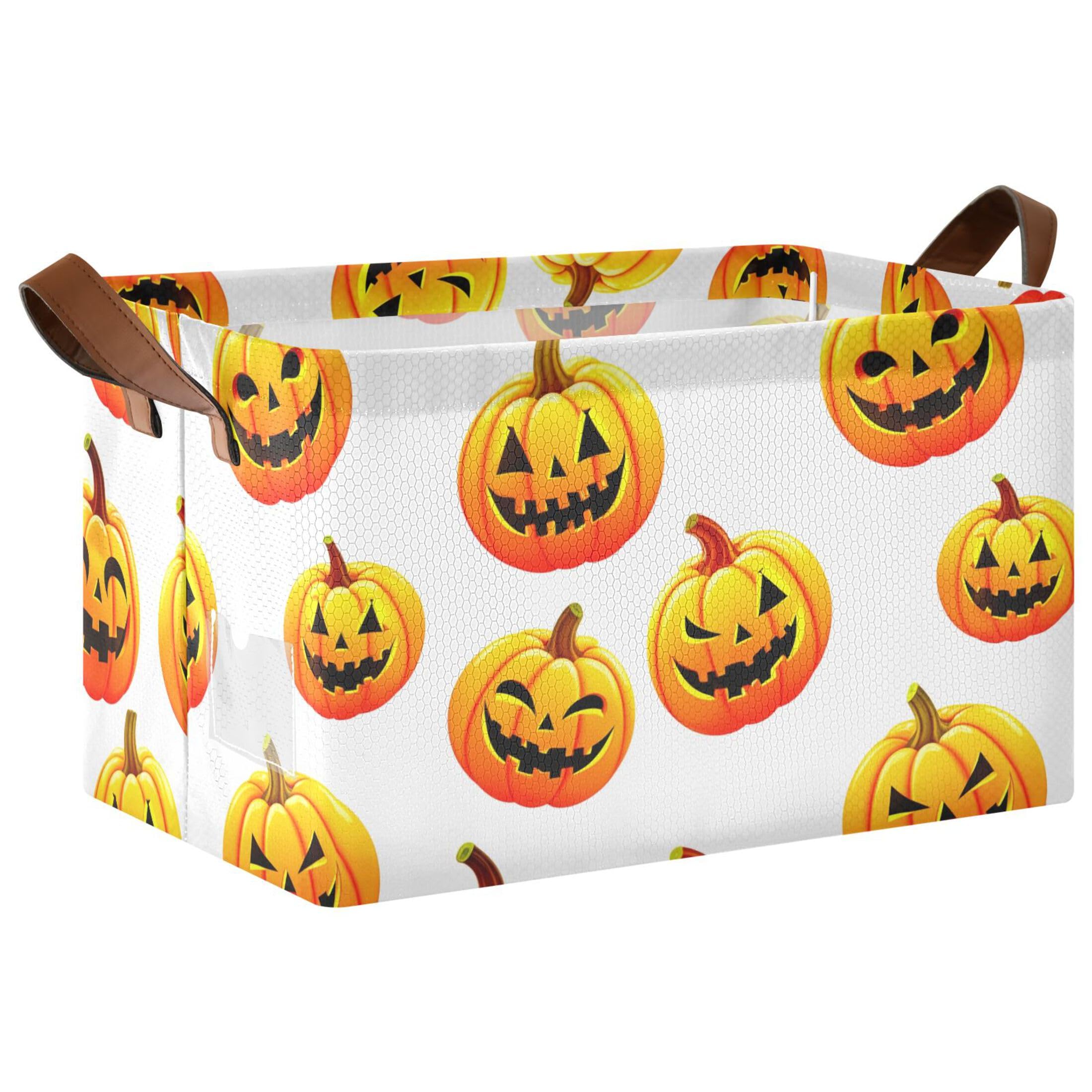 Kutsu Pumpkins Foldable Storage Basket Collapsible Bin With Handles For Shelves