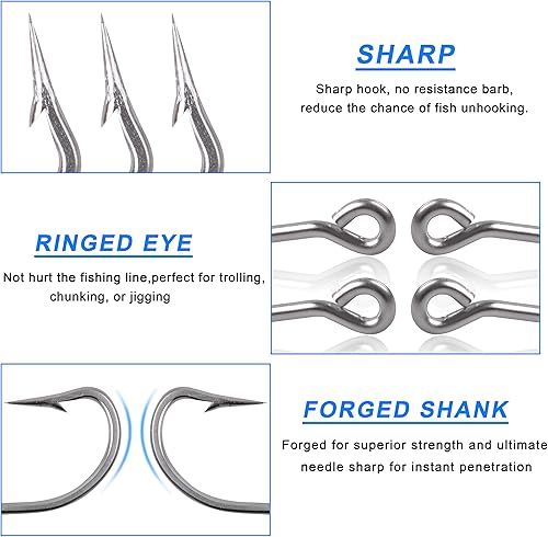 Miniatura 3 de O'shaughnessy - Juego de anzuelos de pesca de agua salada, 110 ganchos de pesca de acero inoxidable de caña larga forjados en J para agua dulce y
