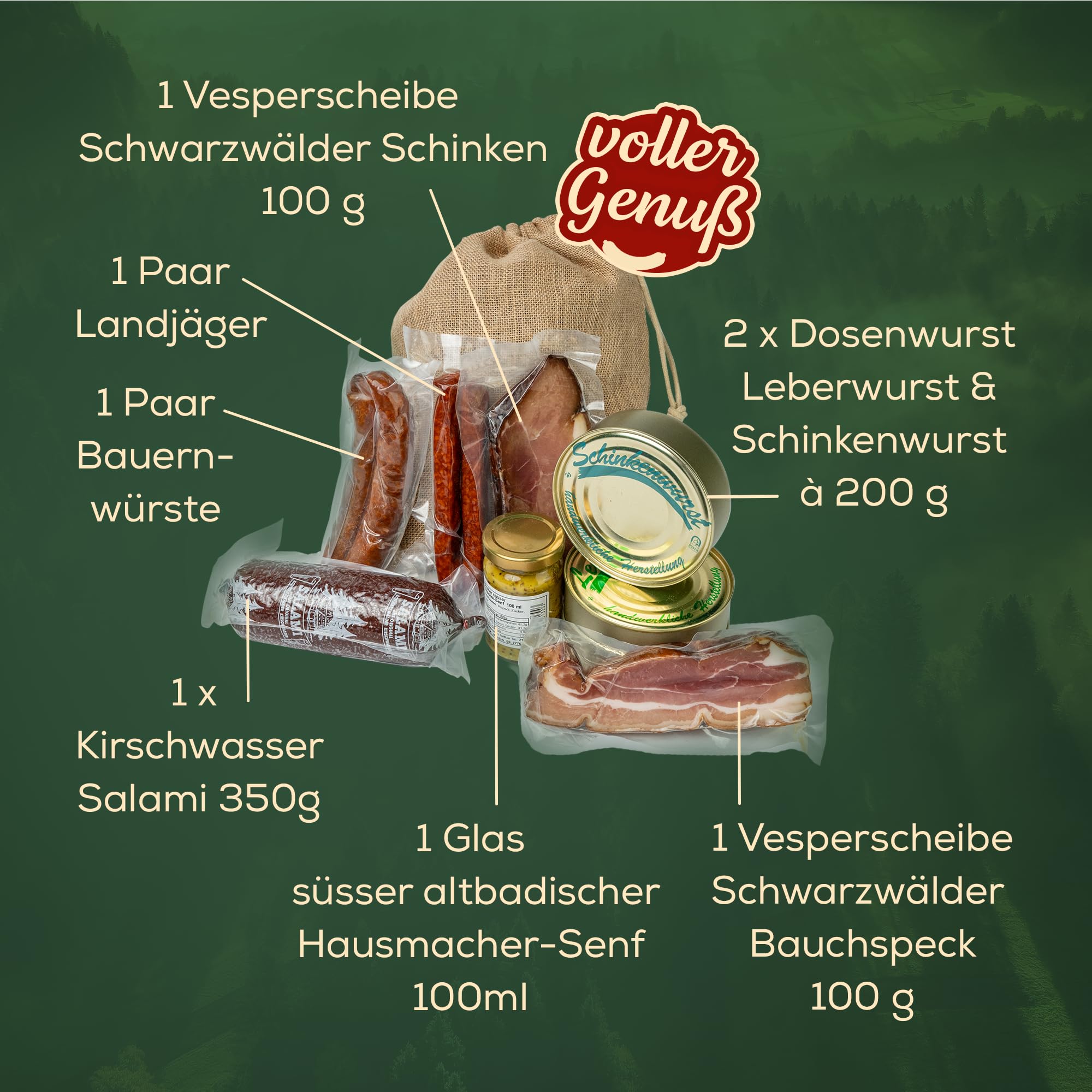 Schwarzwald Metzgerei Geschenkkorb 9-teilig im Leinentäschle mit traditionellen Wurstspezialitäten