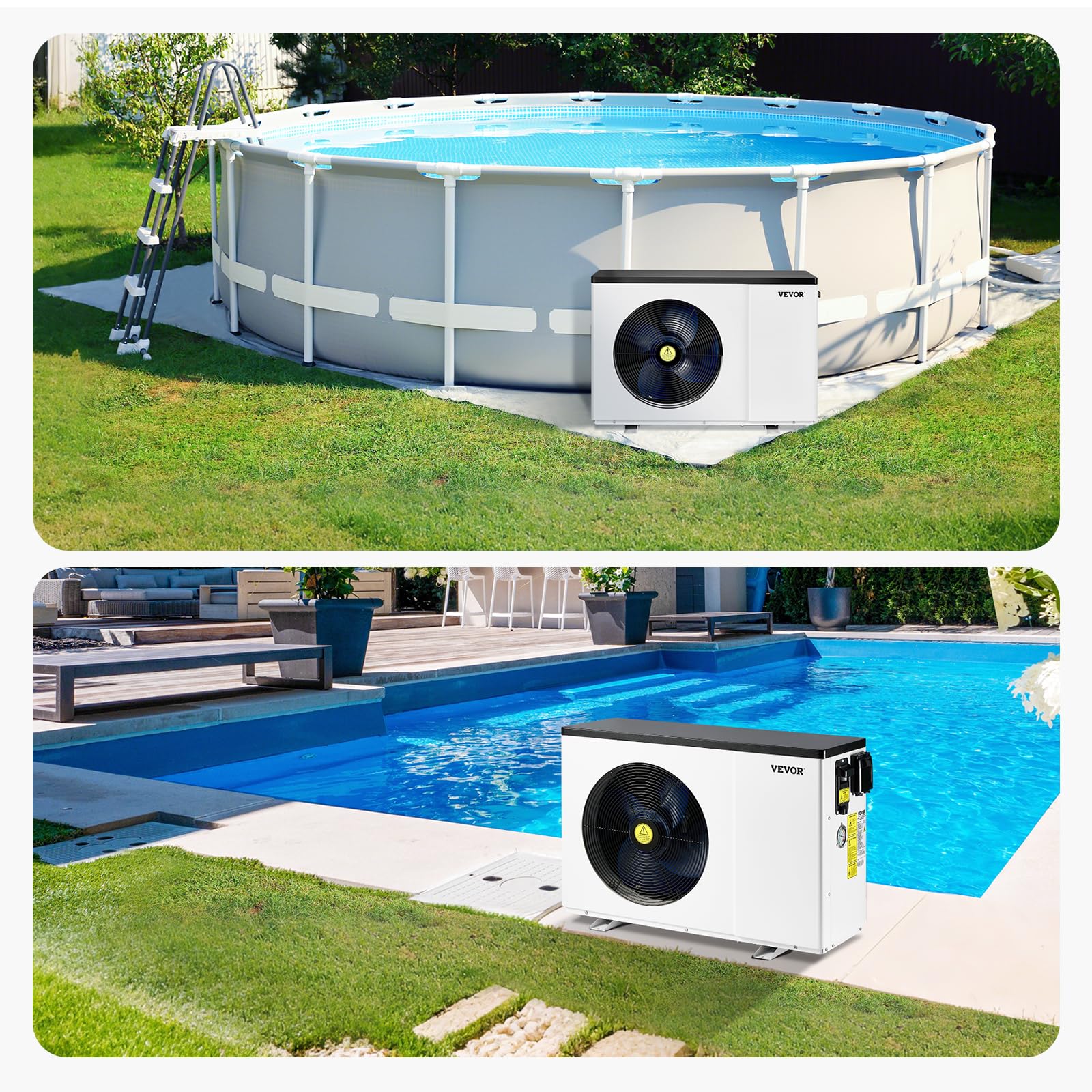 VEVOR Elektrische Pool-Wärmepumpe, 2,51–11,38 kW Heizleistung, energiesparende Poolheizungen mit variabler Frequenz für 25–50 m³ Aufstellpools, Heiz- und Kühlpool-Warmwasserbereiter AC 220–240 V 50 Hz