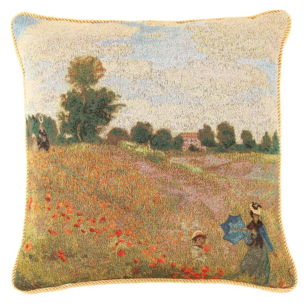 Signare Poppyfield Tapestry Art Cushion Cover 18 X18 Inches 45Cm X 45Cm Decorative Sofa Cushions By Monet (Poppy Field, Ccov-Art-Monet-1)