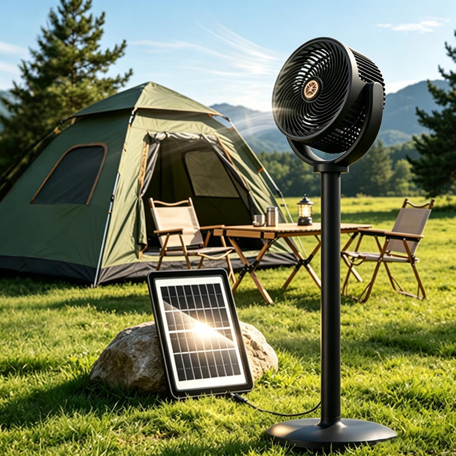 Ventiladores De Pie Solares Para El Hogar Con Luces LED, Ajustable, | Ventilador Solar De Suelo Vertical Para Dormitorio, Salón, Oficina, Camping, Jardín, Balcón Y P