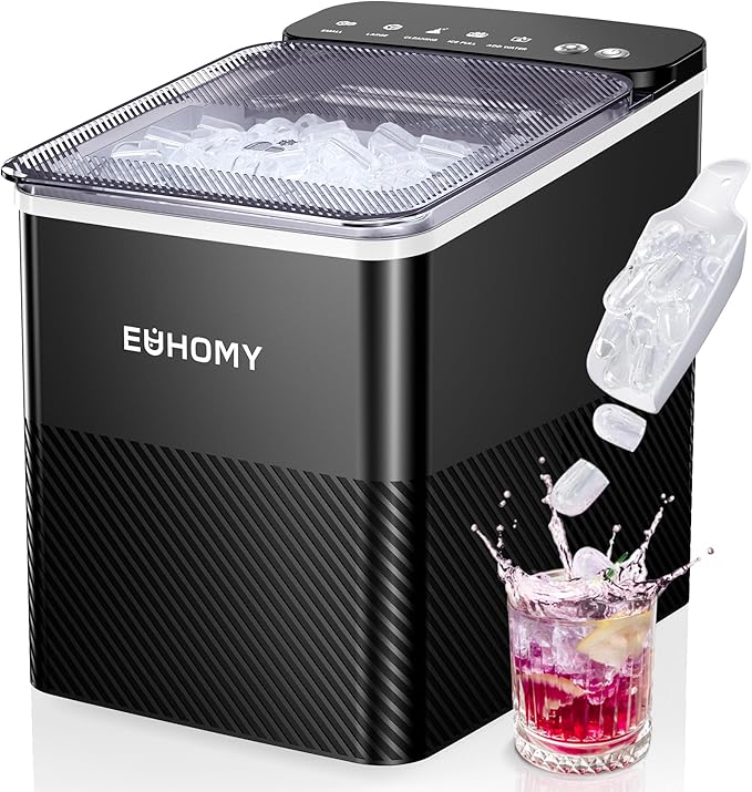EUHOMY Countertop Ice Maker, 26.5 lbs/24H Portable Ice Machine with Ice Scoop & Basket, Fast 6-10 Mins Ice Making, 2 Ice Sizes, Ideal for Home, Kitchen, RV, Party