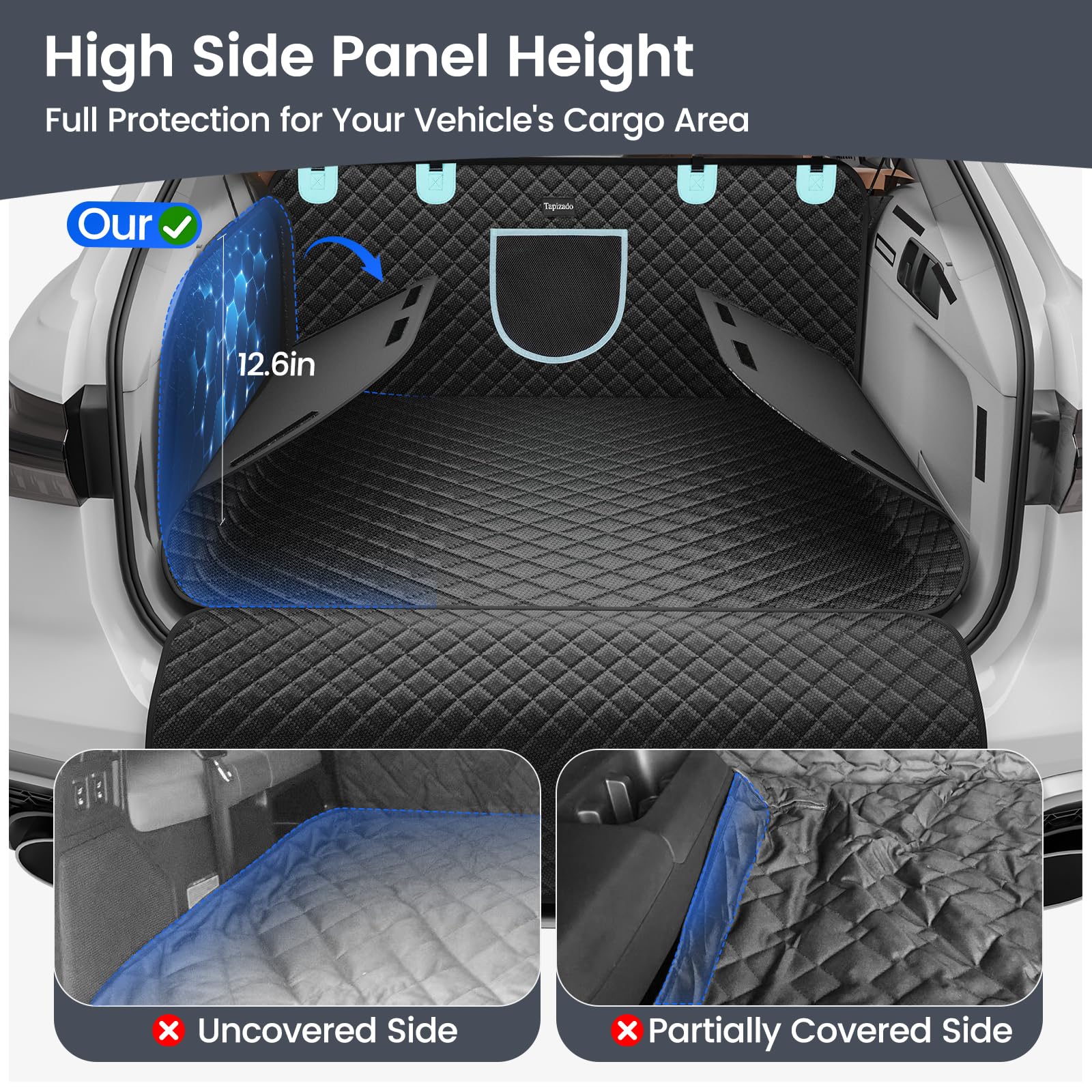 Funda para compartimiento de carga SUV para perros con paneles laterales más altos, cubierta impermeable para maletero de mascotas con Oxford antiarañazos, alfombra para asiento de perro