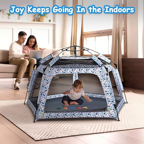 Miniatura 5 de Tienda de campaña desplegable para bebés, tienda de campaña para exteriores e interiores para playa con toldo, bolsa de viaje, patio de juegos