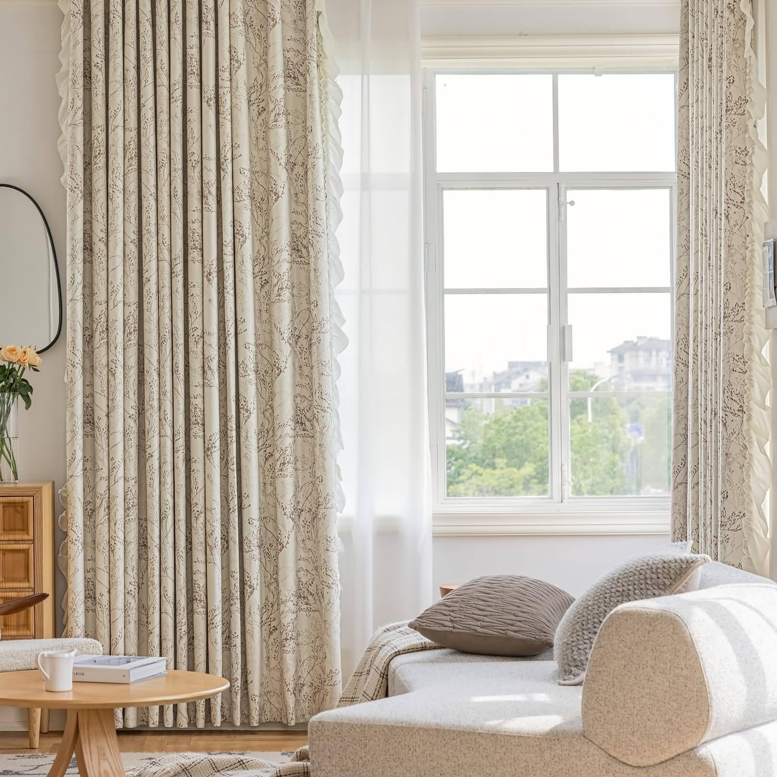 Verdunkelnde Vorhänge Ösen, Gemusterte Rüschenkanten Thermoisolierte Verdunkelungsvorhänge mit Ösen für Fensterbehandlung Wohnzimmer/Küche132 x 183 cm