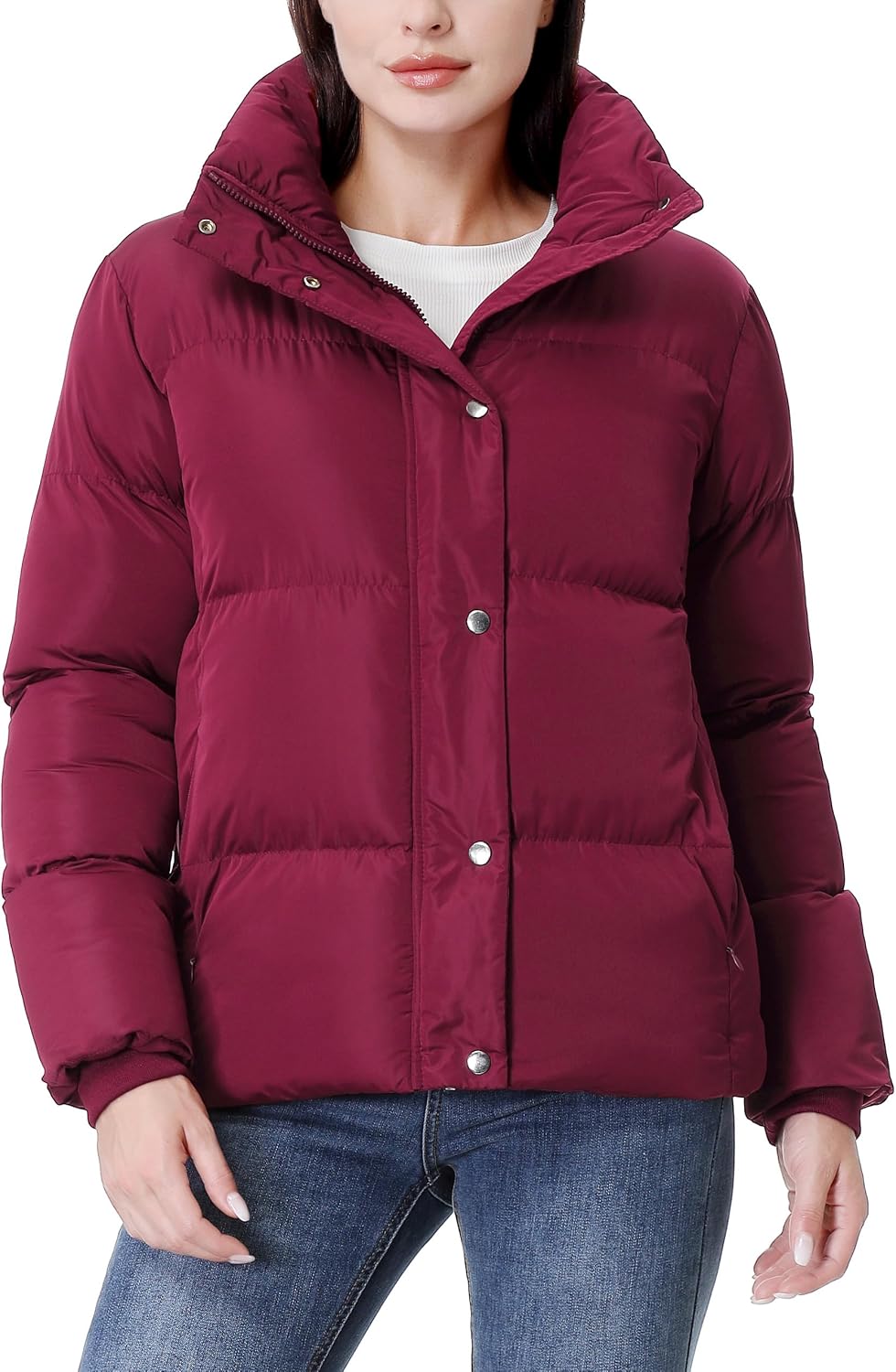 GIMECEN Women's Winter Coat Full-Zip Down Jacket Waterproof Puffer Coat Warm Parkas Long Sleeve Outerwear - Image 2