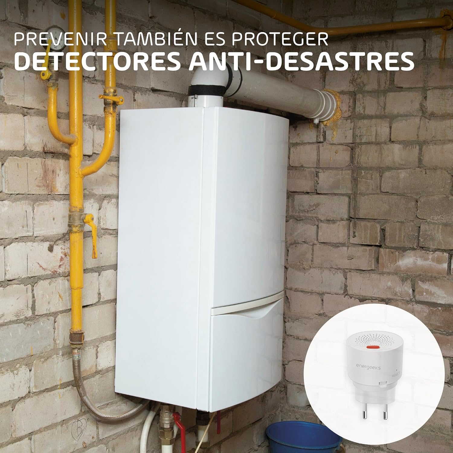 Energeeks WiFi Smart Gas Detector installed near a gas boiler