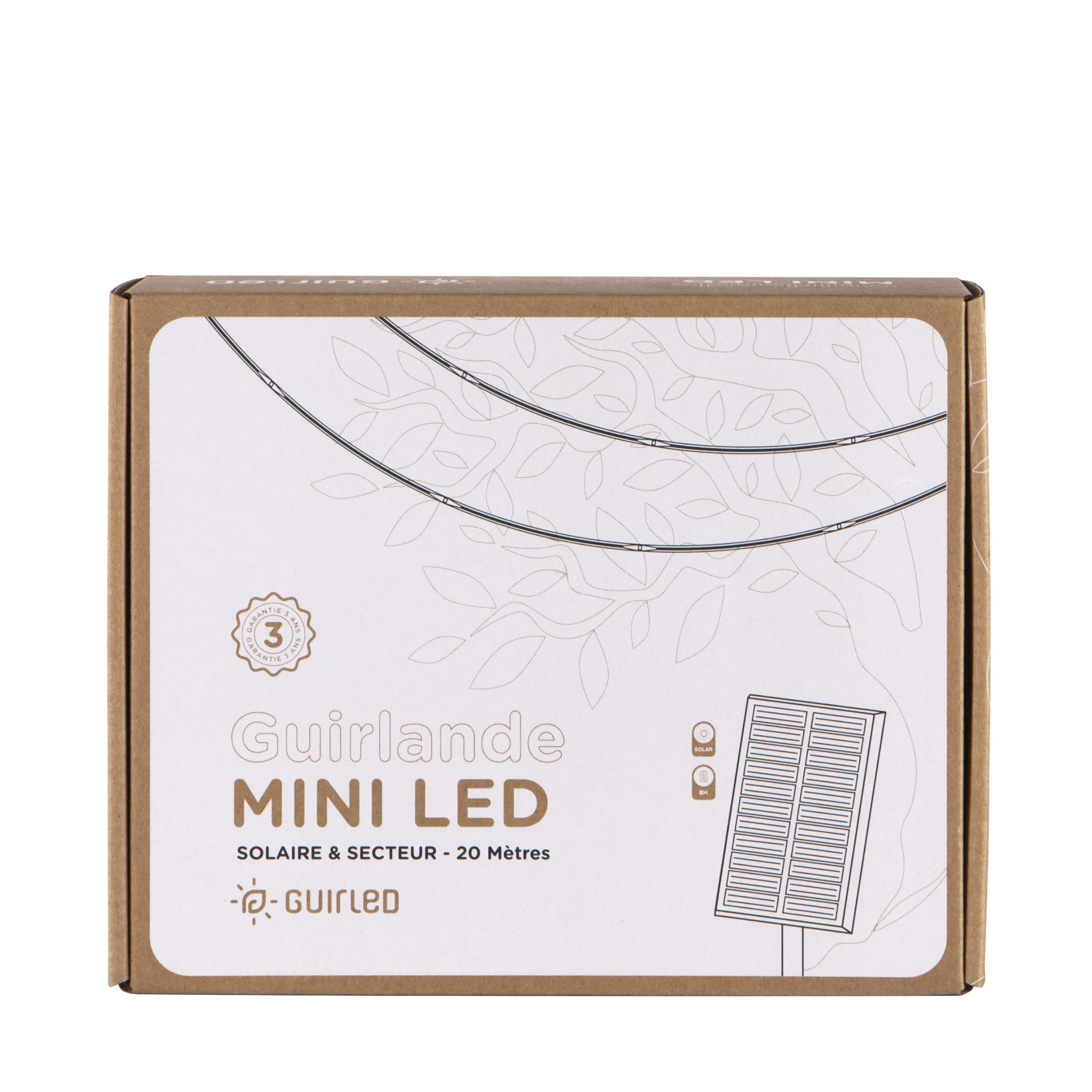 GuirLED - Guirlande d'extérieur lumineuse mini LED - Étanche IP55 - Panneau solaire haut rendement - ON/OFF automatique - 200 LED 20 mètres - Filament Silver