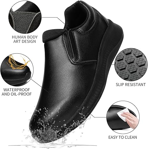 Miniatura 3 de Zapatos de trabajo antideslizantes para hombre, zapatos de servicio de alimentos, zapatos de chef profesionales resistentes al aceite al agua