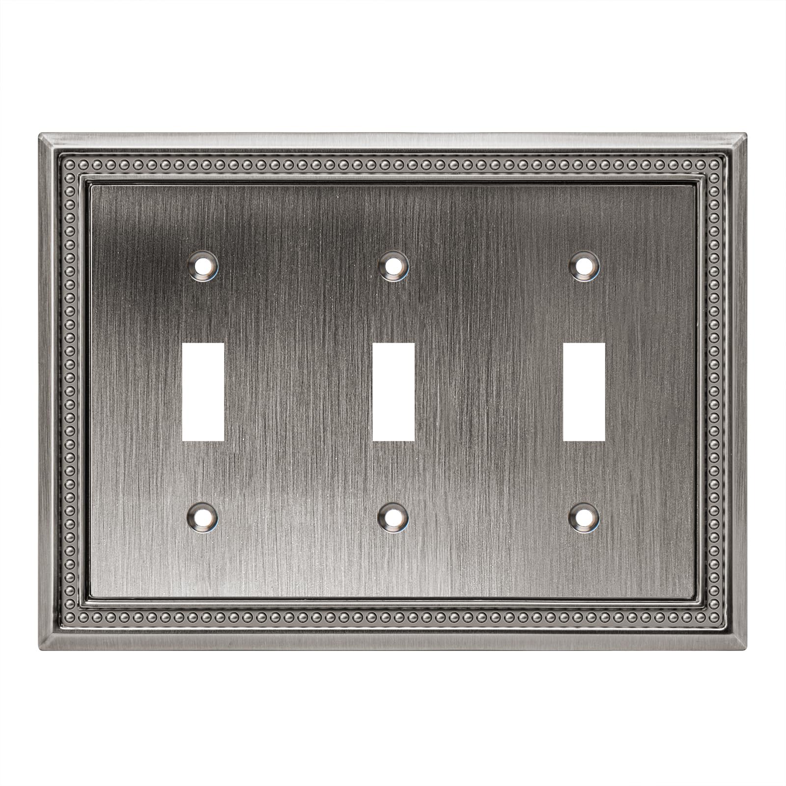 Henne Bery Sunken Pearls Heavy Duty Decorative Wall Plate Switch Plate Outlet Cover (Triple Toggle, Heirloom Silver)