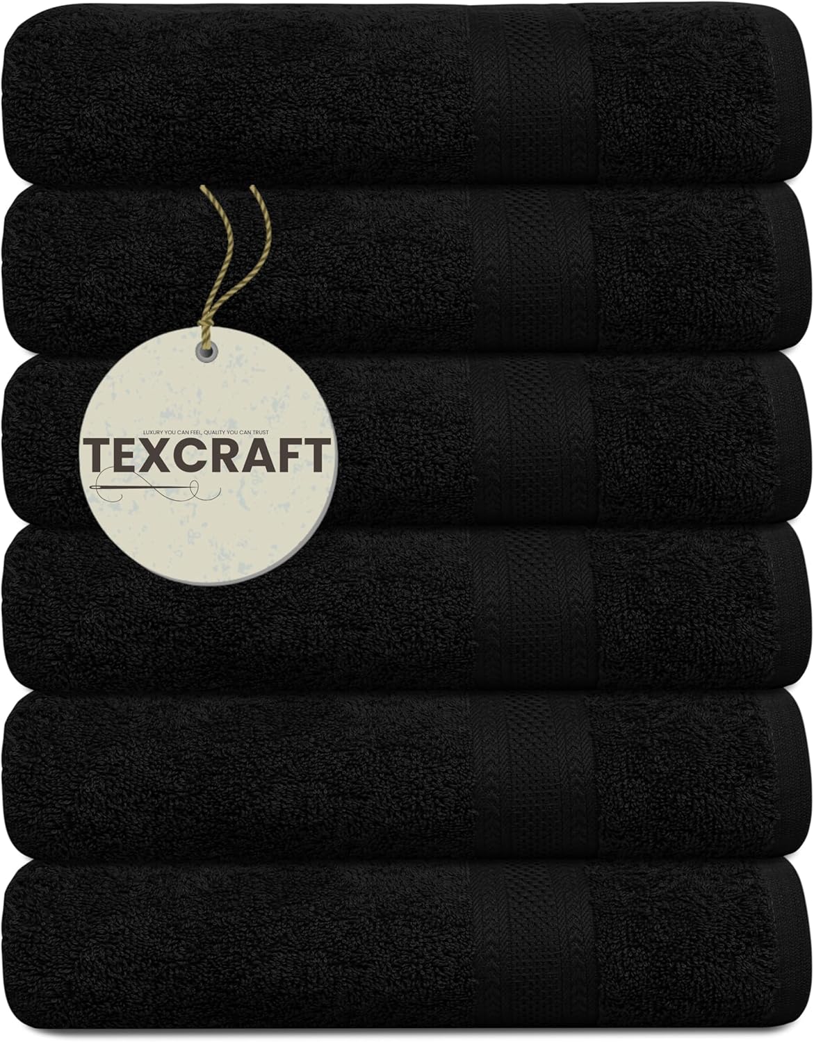 Medium Size Bath Towels Set of 6 – 100% Cotton Terry – 24" x 48" – Quick Dry, Soft & Highly Absorbent – Black Towels for Bathroom, Gym, Spa, Pool & Daily Use