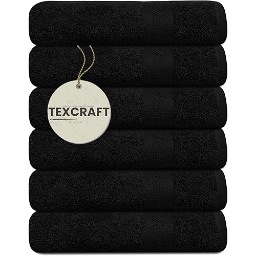 Medium Size Bath Towels Set of 6 – 100% Cotton Terry – 24" x 48" – Quick Dry, Soft & Highly Absorbent – Black Towels for Bathroom, Gym, Spa, Pool & Daily Use