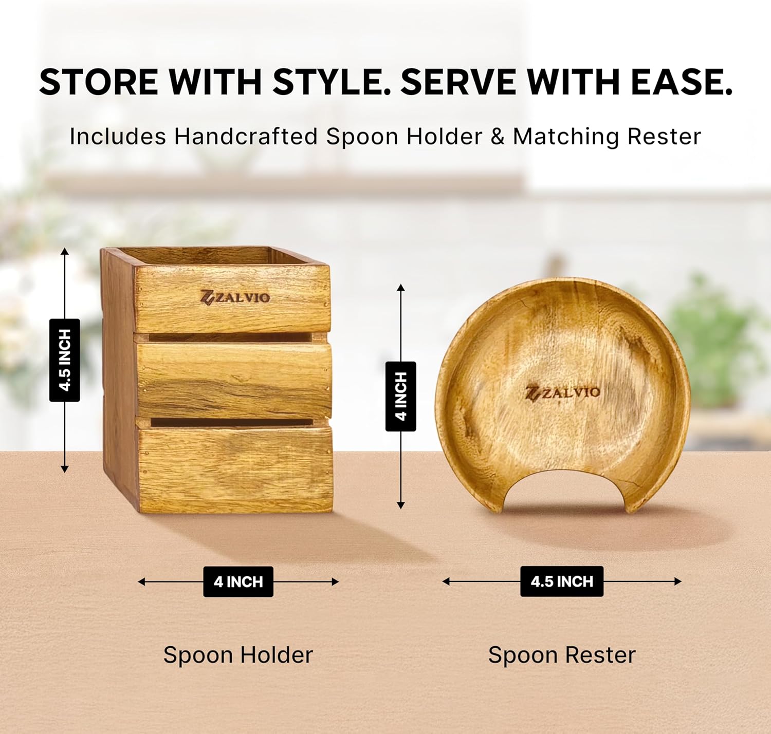 Zalvio 12-Piece Acacia Wood Kitchen Utensil Set – Wooden Spoons with Holder & Spoon Rest | Handmade Cooking Tools in Premium Gift Packaging