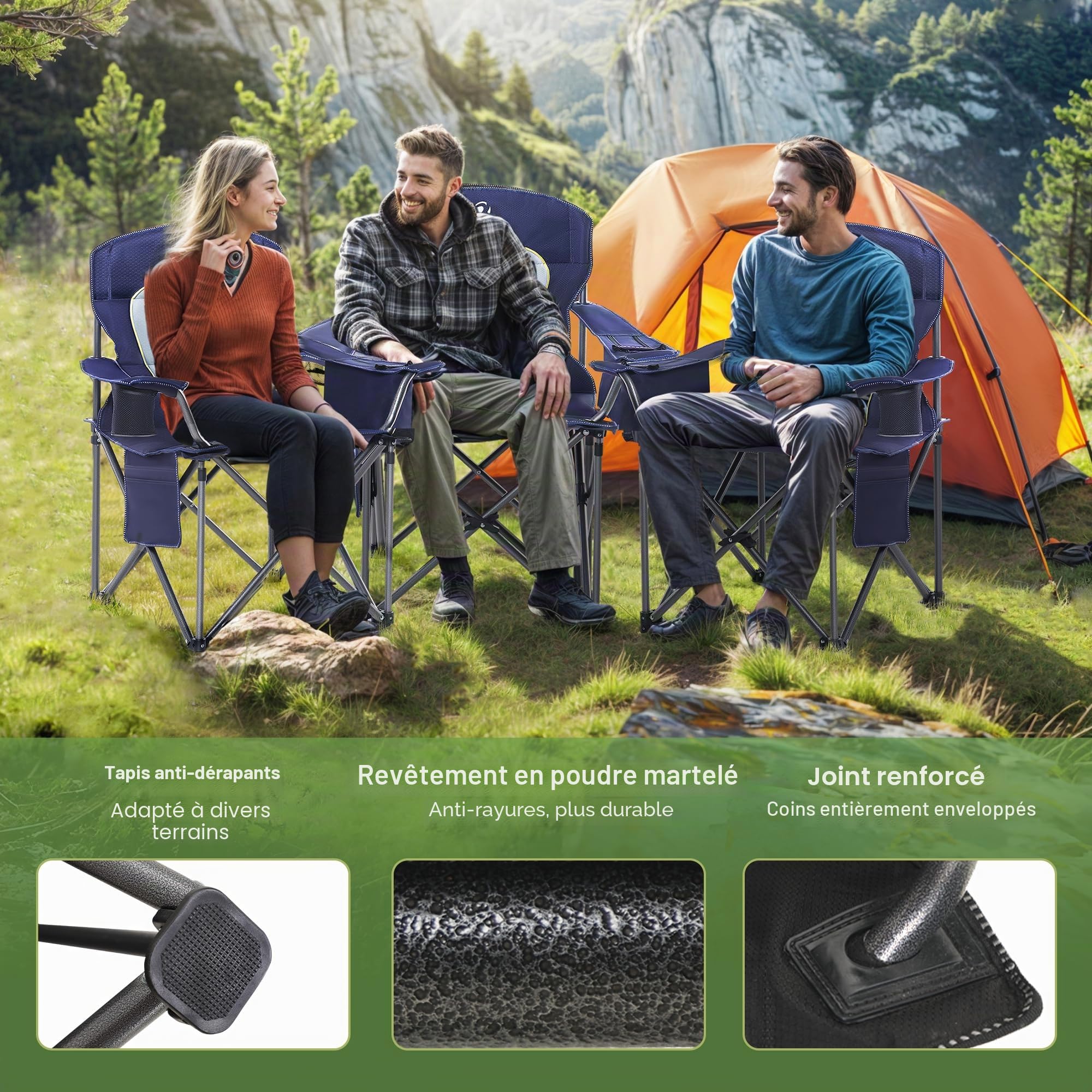 LET'S CAMP Chaise de Camping Pliable jusqu'à 200 kg | surdimensionnée avec Porte-gobelets, Sac Isotherme, Chaise d'extérieur