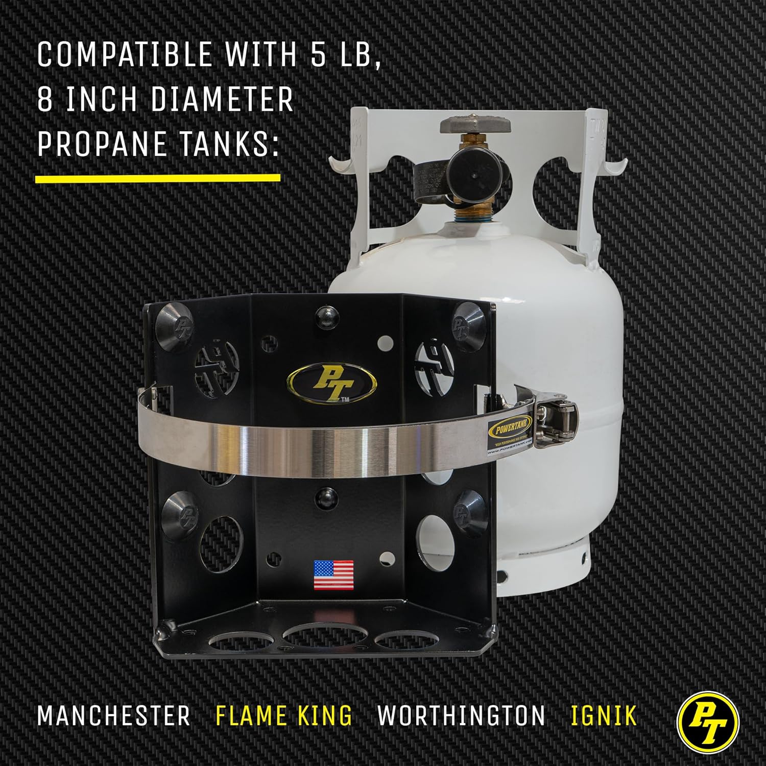Power Tank - Lockable 5 lb LP Propane Tank Holder 8 Inch Cylinder Mounting Bracket for Truck Bed, Car, RV, Boat